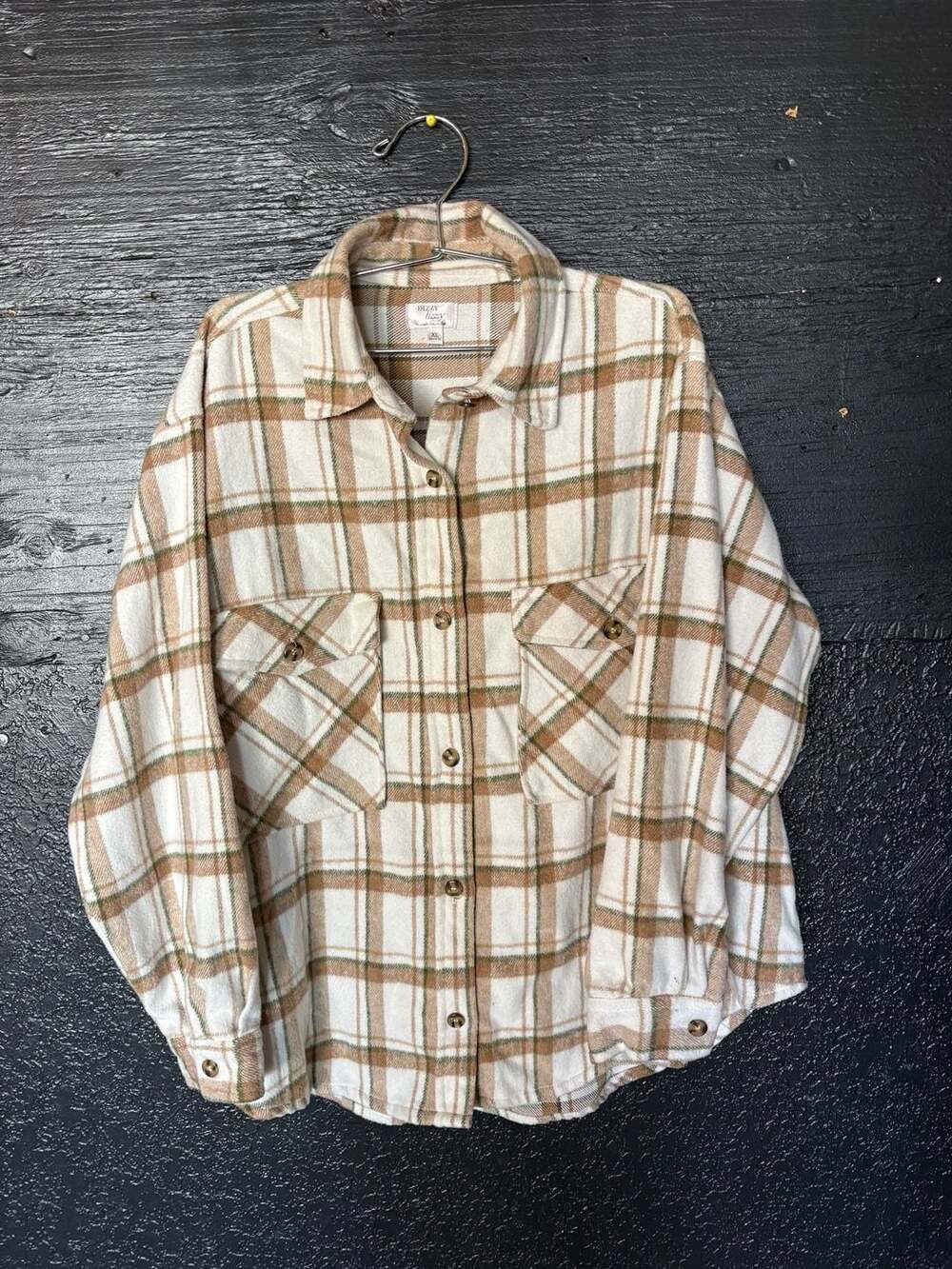 Dizzy Lizzy Plaid Shirt Jacket Size XL Beige Green
